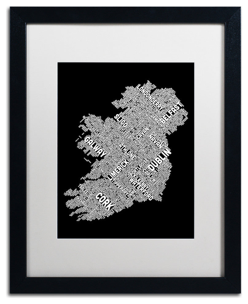 Michael Tompsett 'Ireland City Text Map 2' Matted Framed Art, White Mat, 20"x16"