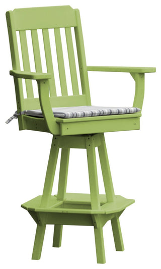 Poly Lumber Traditional Swivel Bar Chair with Arms, Tropical Lime