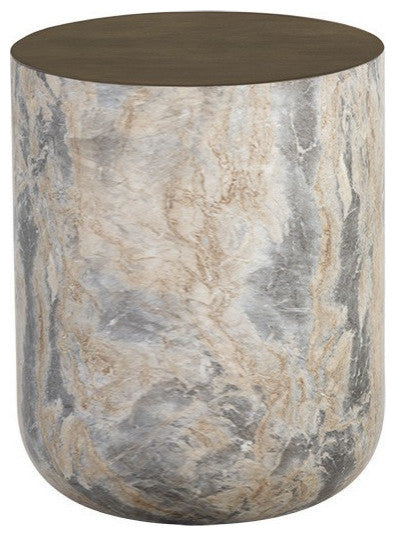 Diaz End Table, Marble Look, Antique Brass
