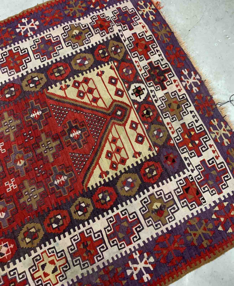 Handmade Antique Turkish Anatolian Prayer Kilim, 4.5'x6.2', 137cmx189cm 1910