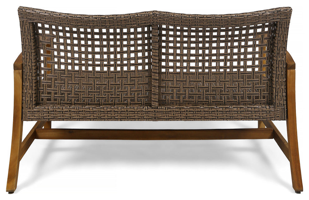 Spring Spender Outdoor Wicker Loveseat, Coffee Table Set, Mixed Mocha, Natural