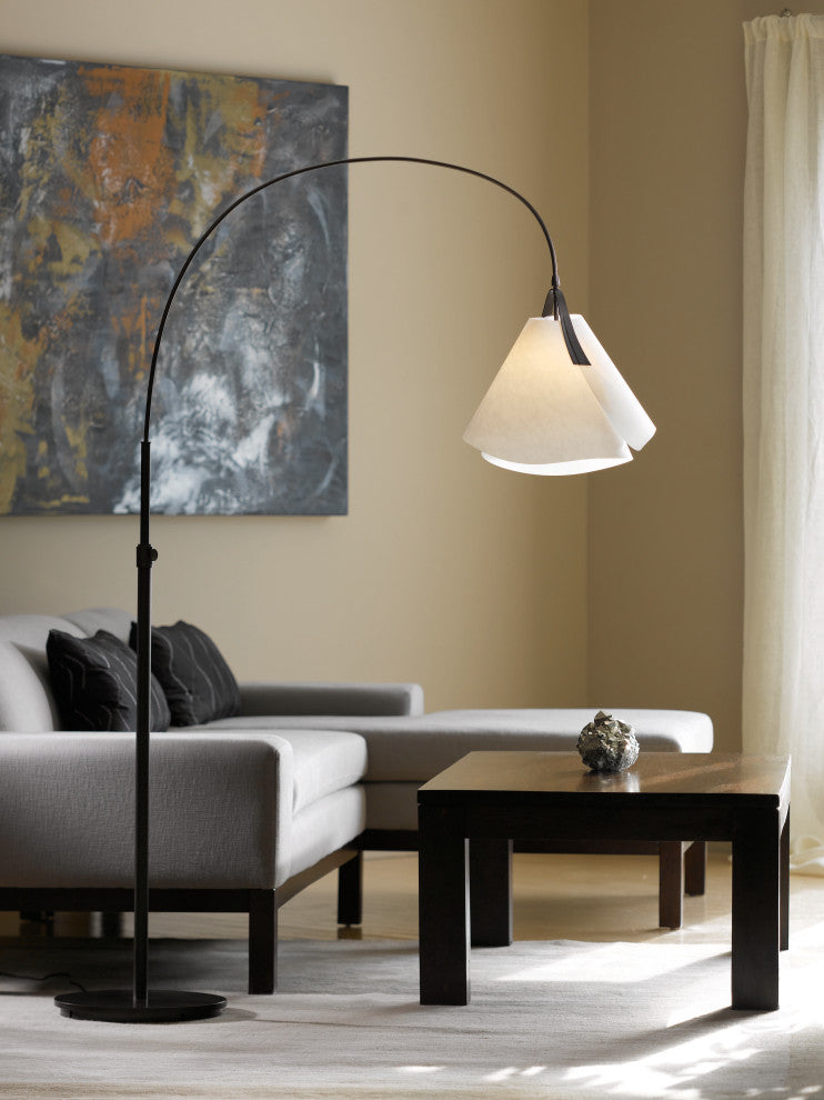 Mobius Arc Floor Lamp, Dark Smoke Finish, Spun Frost Shade