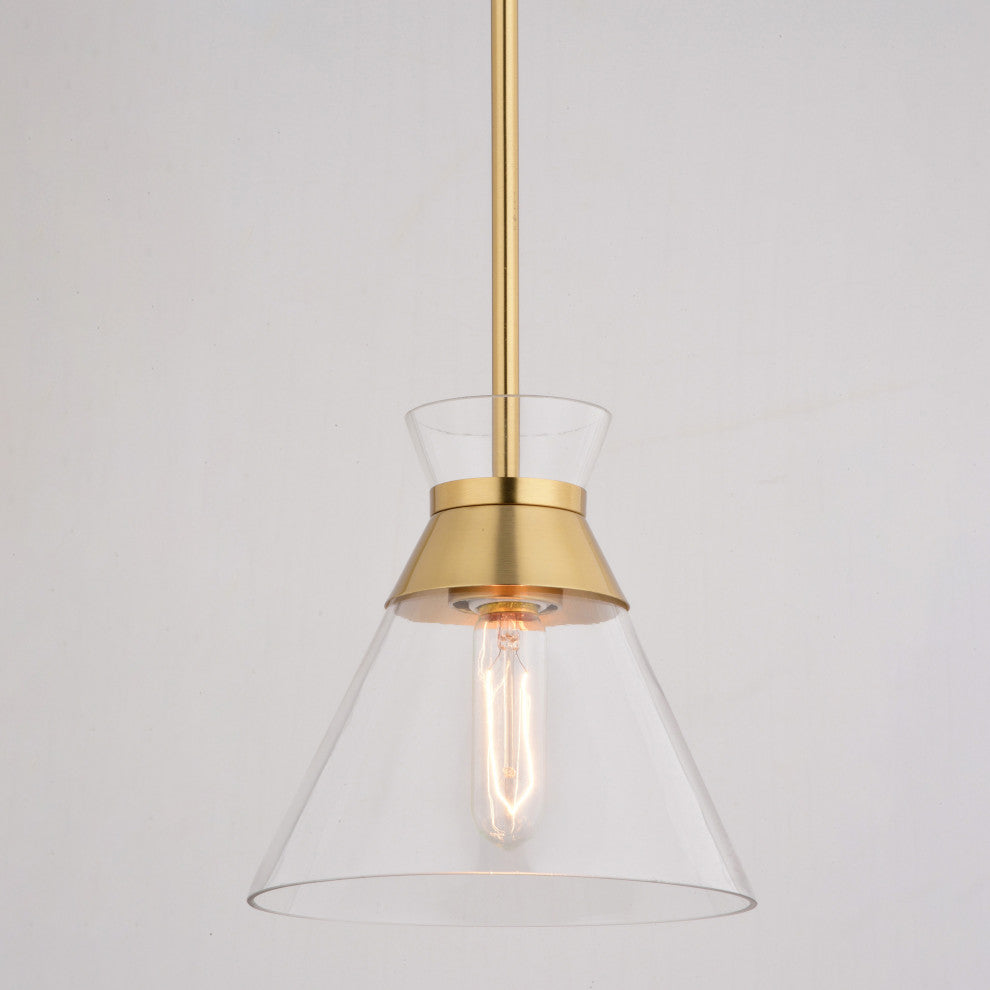 Harper 1-Light Gold Brass Mid-Century Modern Pendant Light Clear Glass