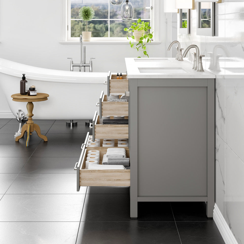 Eviva Aberdeen 78" Gray Double Sink, Quartz Top
