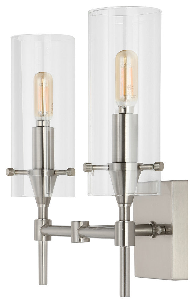 Cato 13.5" 2-Light Modern Farmhouse Iron/Glass Vanity, Oil Rubbed Bronze/Clear
