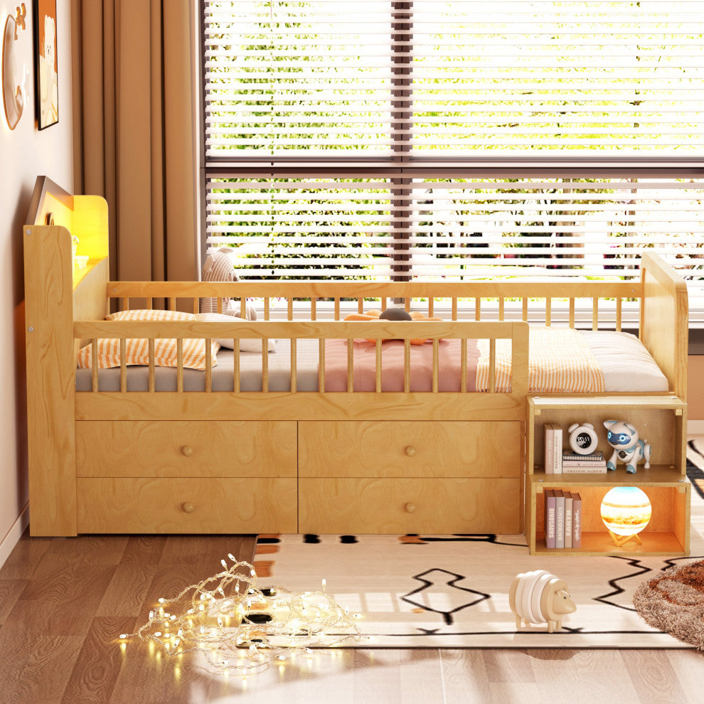 Gewnee Low Loft Bed with LED Lights
