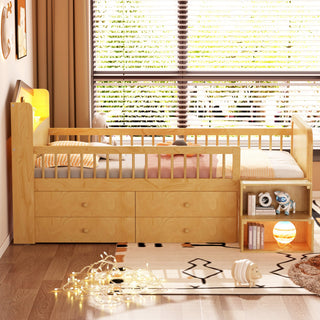 Gewnee Low Loft Bed with LED Lights