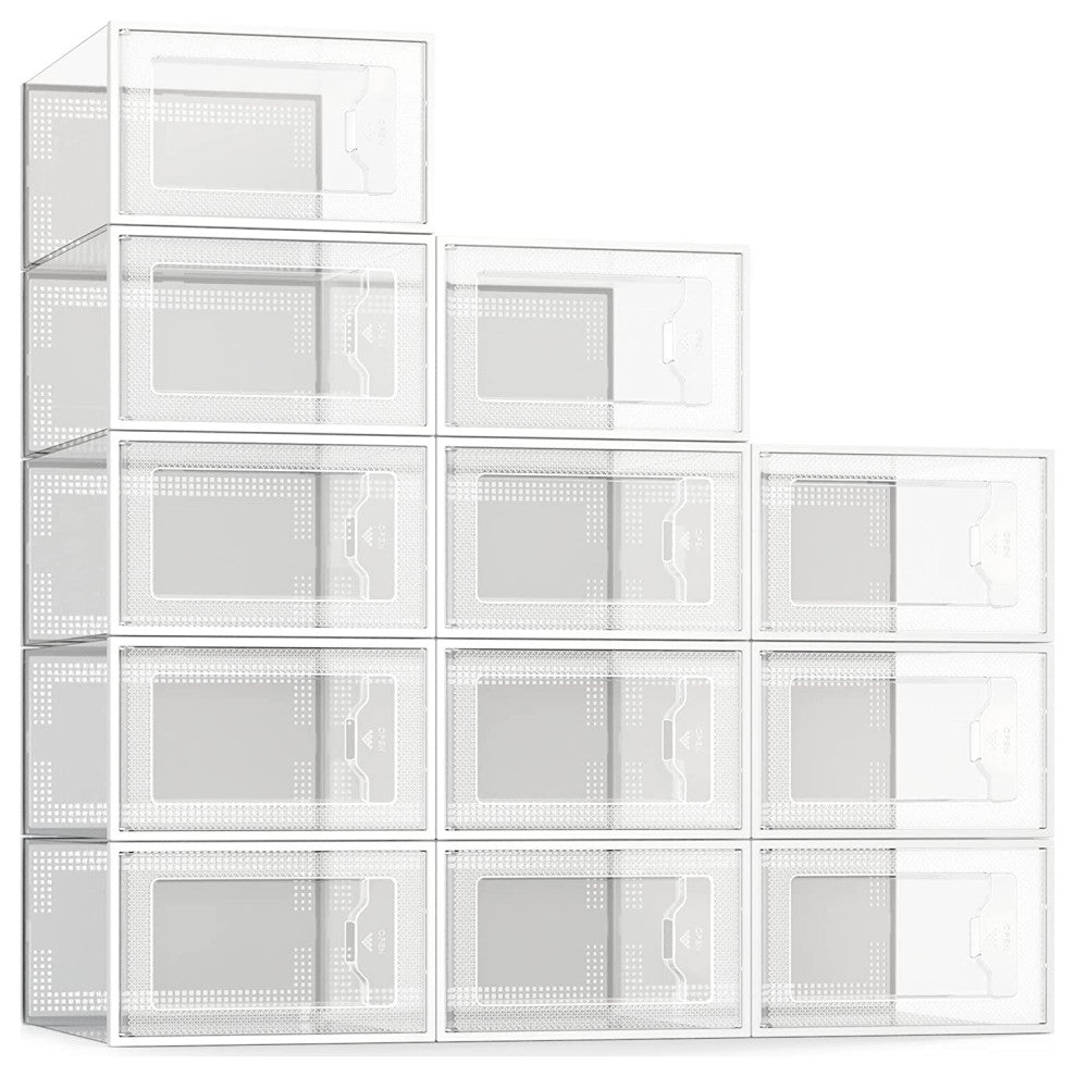 Large 12 Pack Shoe Storage Box, Stackable Shoe Organizer , Foldable Shoe Rack
