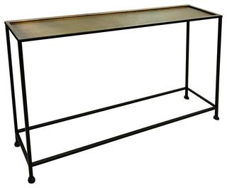 48" Console Sofa Table Bronze Tray Top Industrial Iron Frame Black Brown