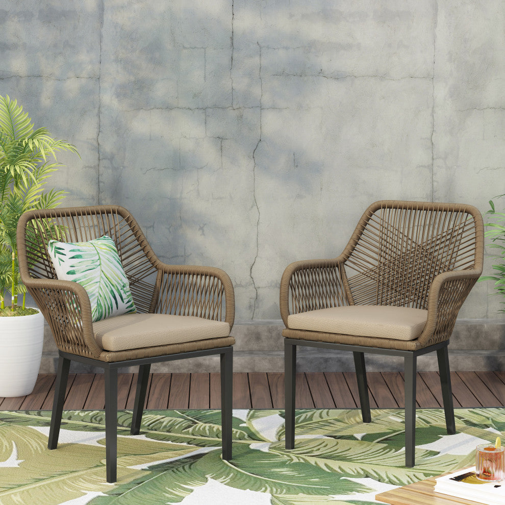 Fromberg Outdoor Wicker Dining Chair with Cushion, Set of 2