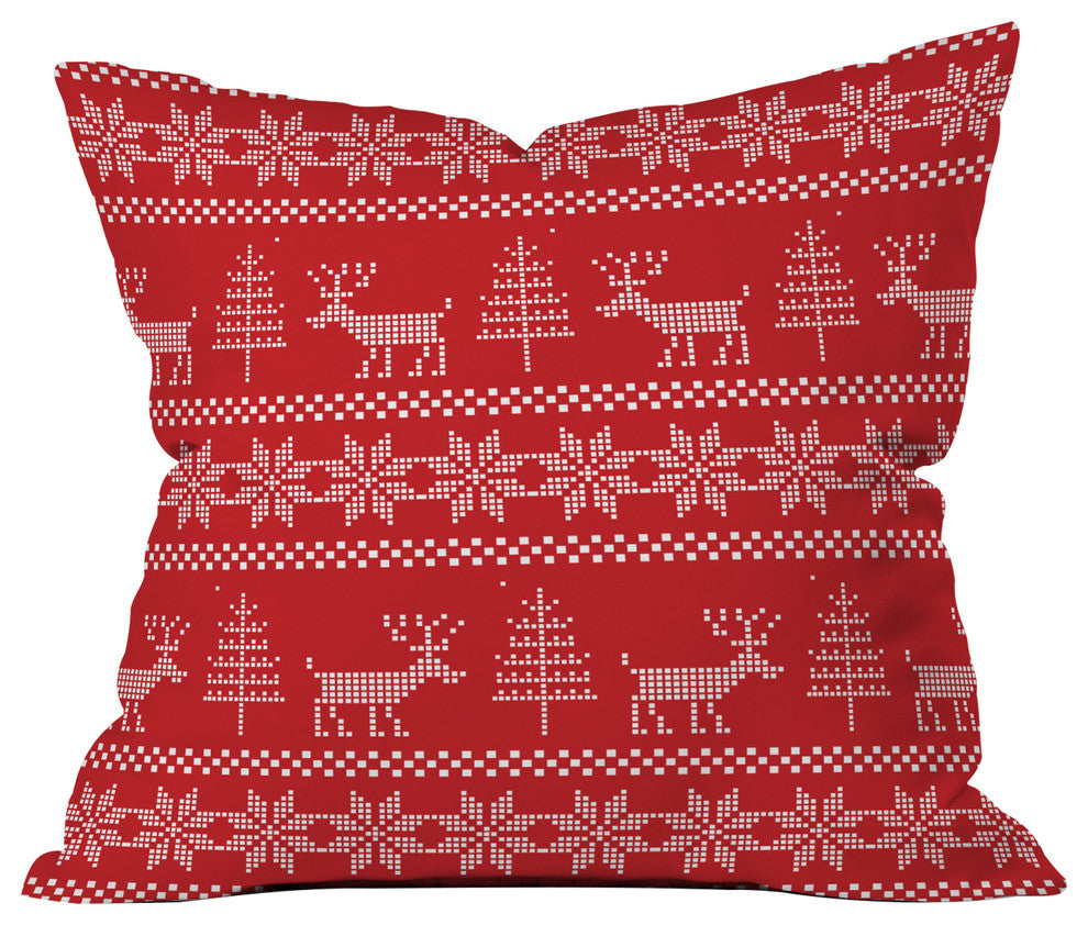 Deny Designs Natt Christmas Knitting Deer Throw Pillow, 16"x16"