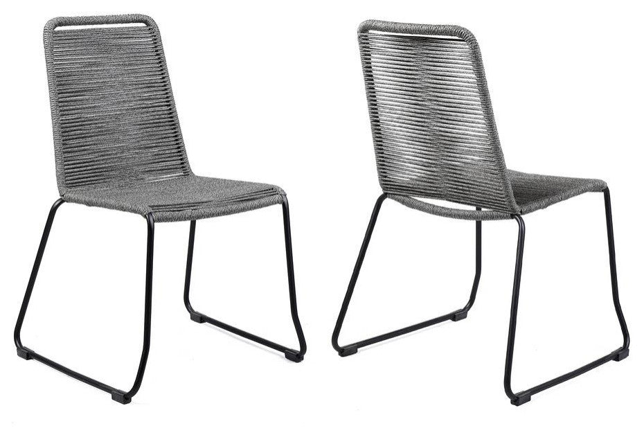 Shasta Outdoor Patio Dining Chair in Black Powder Coated Finish and Gray...