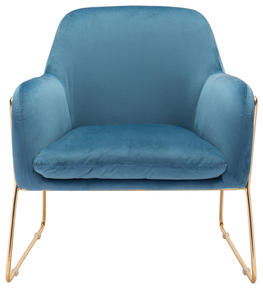 Comfy Square Teal Velvet and Gold Accent Arm Chair