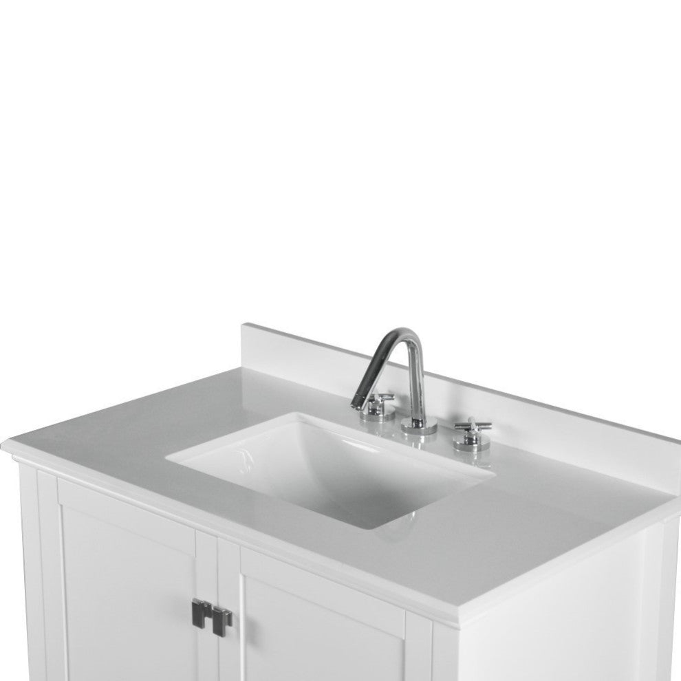 37" Single Vanity, White With Engineered Stone Top
