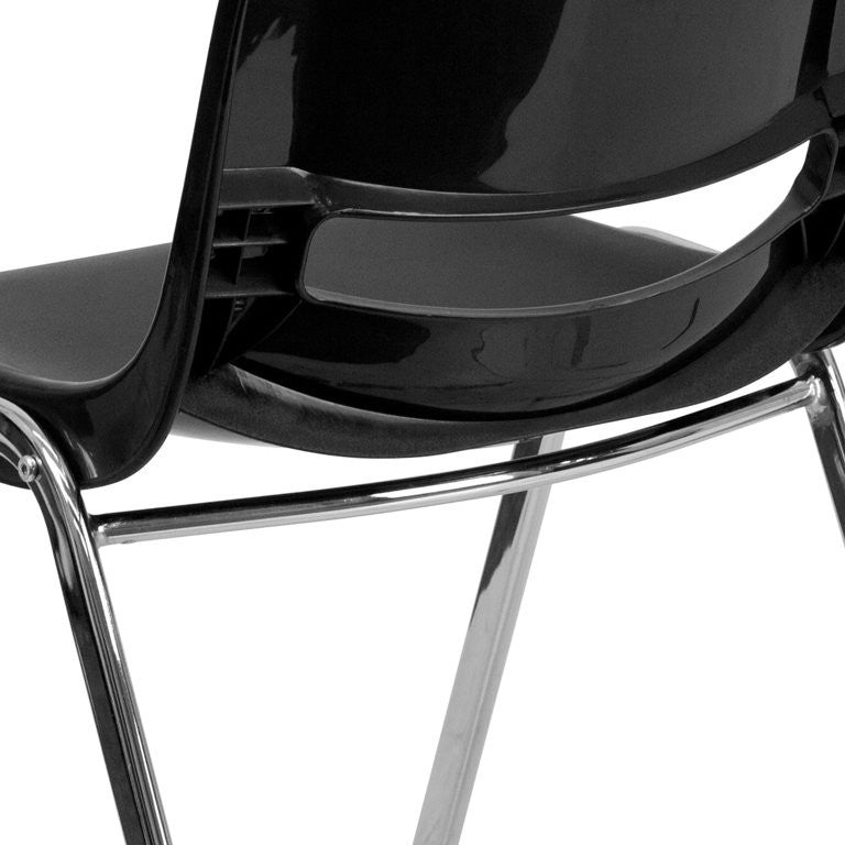 Set of 5 Multipurpose Stack Chairs, Chrome Frame With Vented Plastic Back, Black