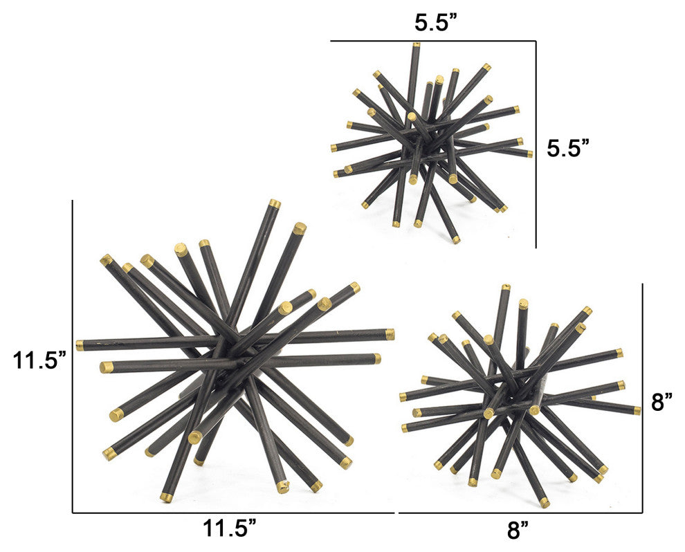 Benzara BM285282 11, 8, 6" Table Top Abstract Statuettes 3-Piece Set, Black Gold