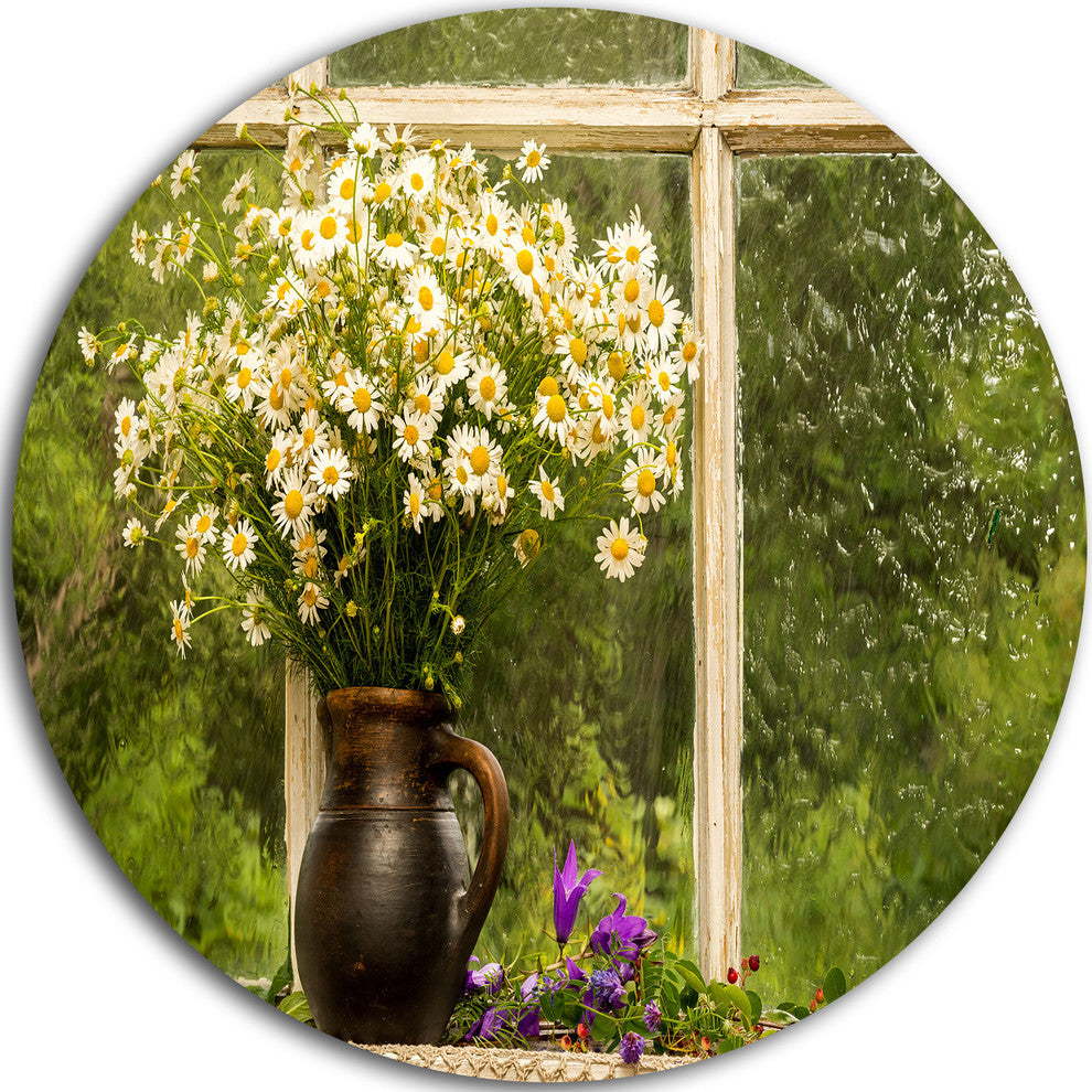 Still Life Bouquet Of Chamomiles, Modern Landscape Round Wall Art, 11"