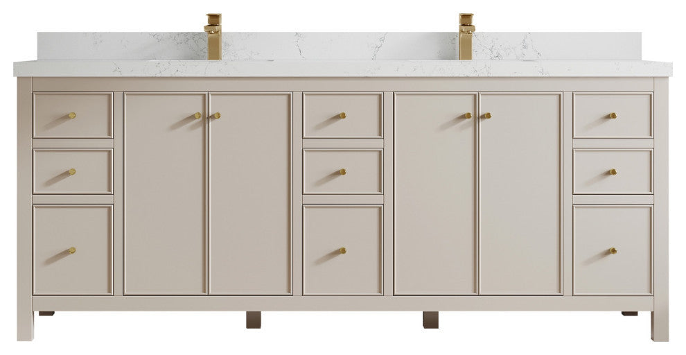 Chicago 84" Double Sink Bathroom Vanity, Fine Grain 2" Empira Quartz