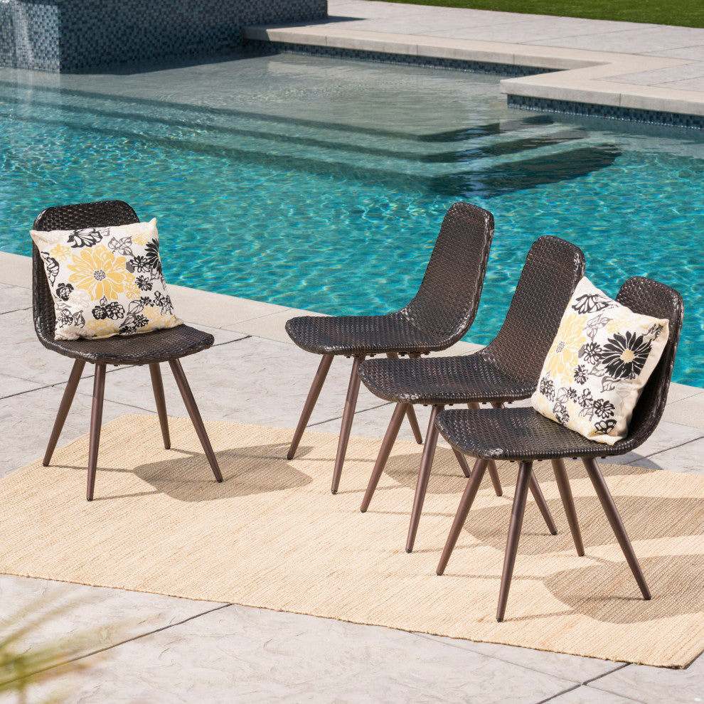 GDF Studio Gilda Outdoor Multi-Brown Wicker Dining Chairs, Set of 4