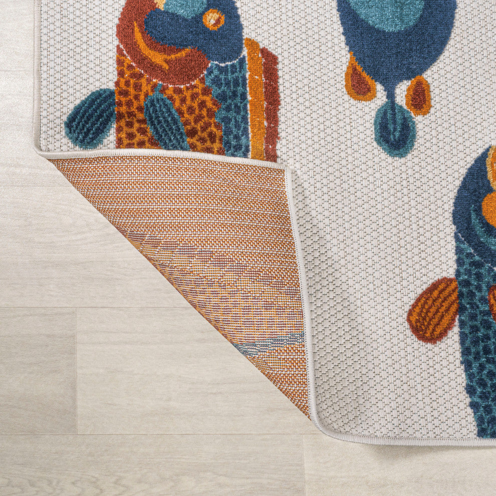 Algarve Modern Fish High-Low Indoor/Outdoor Area Rug, Navy/Orange/Cream, 5 X 8