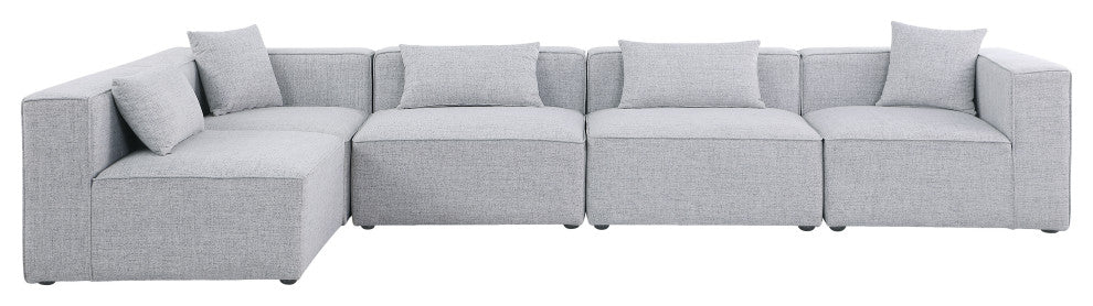 Cube Upholstered Modular Sectional, Gray, 5-Piece: 3 Armless Chair, 2 Corner Chair, Linen Texured Fabric