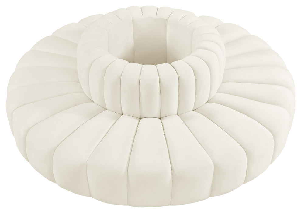 Arc Upholstered Outward Curved Modular Sectional, Cream, 8-Piece: Reverse Corner (8), Velvet