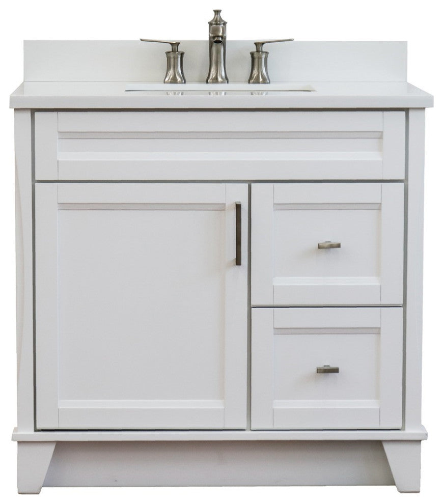 37" Single Sink Vanity, White Finish With White Engineered Stone Top