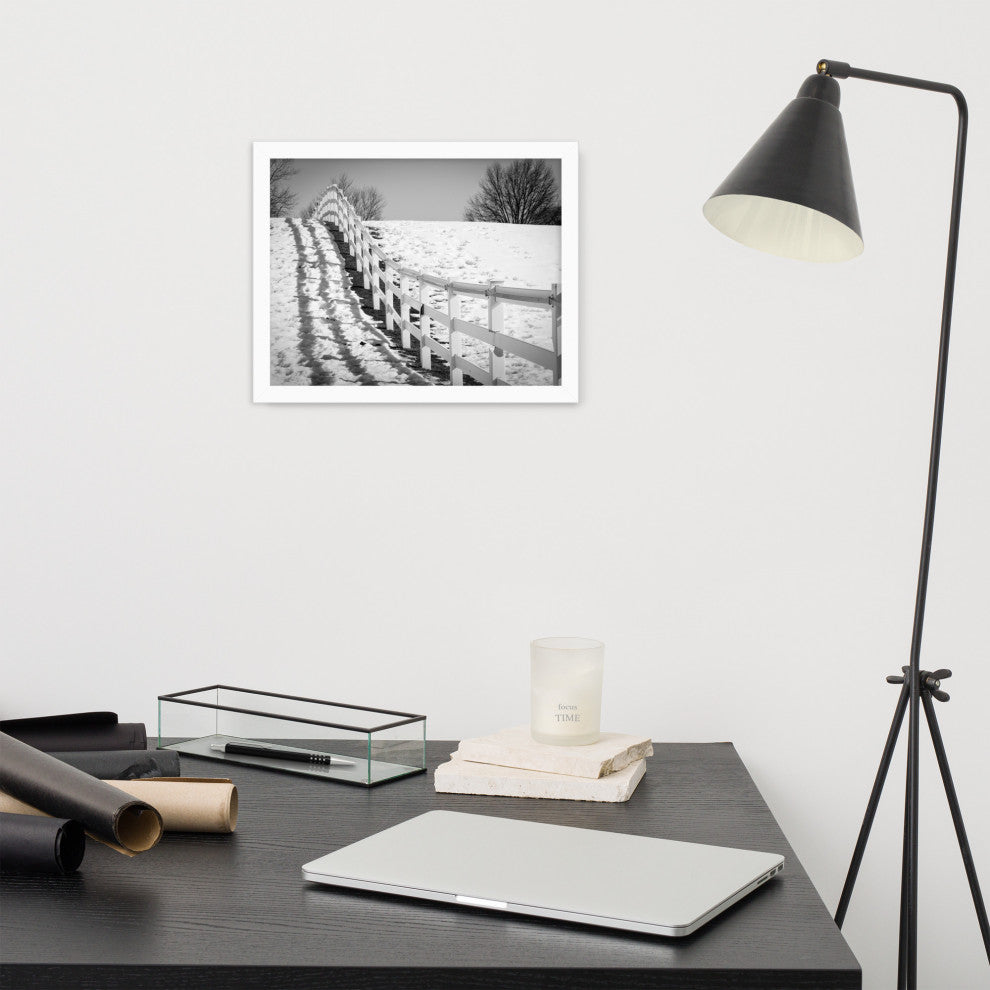 Endless Fences in Black & White Rural Landscape Framed Photo Paper Art Prints, White, 11" X 14"