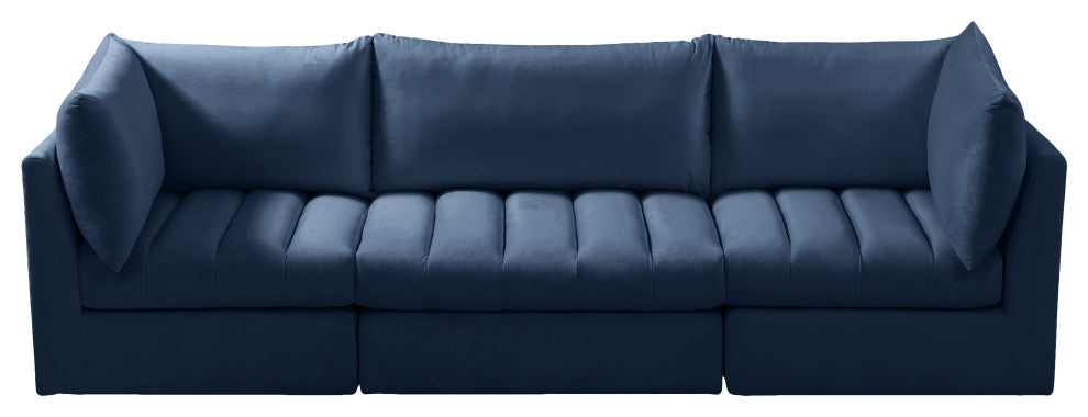 Jacob Velvet Upholstered 3-Piece Modular Sofa, Navy