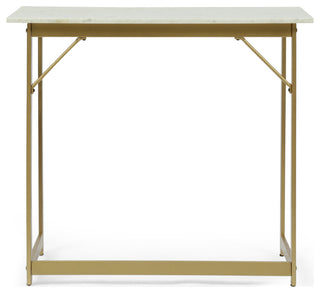 Fairborn Modern Glam Handcrafted Marble Top Desk, White and Gold