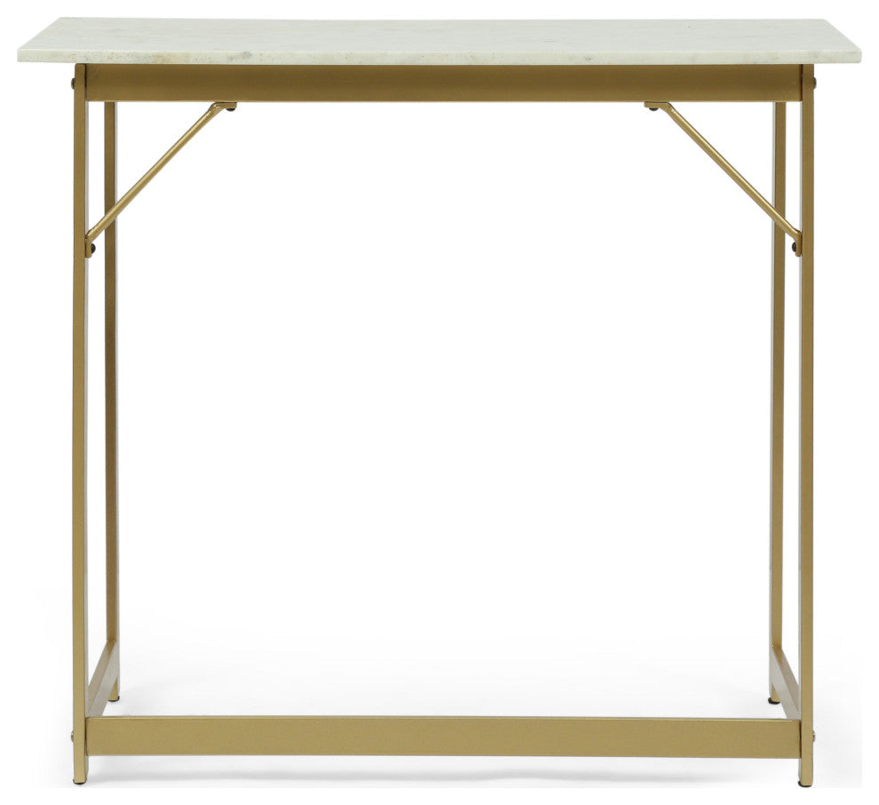 Fairborn Modern Glam Handcrafted Marble Top Desk, White and Gold