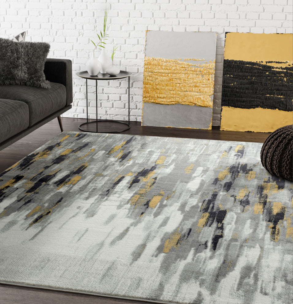 Abani Porto PRT140C Contemporary Grey and Yellow Abstract Area Rug