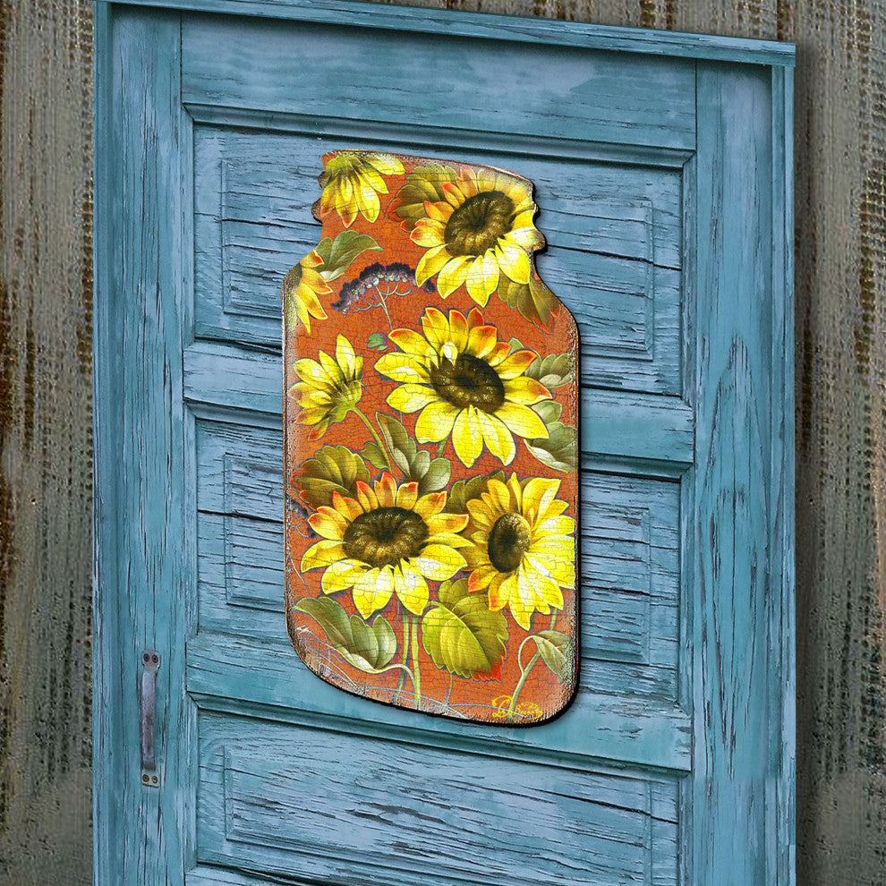 Sunflower Mason Jar Wood Door hanger