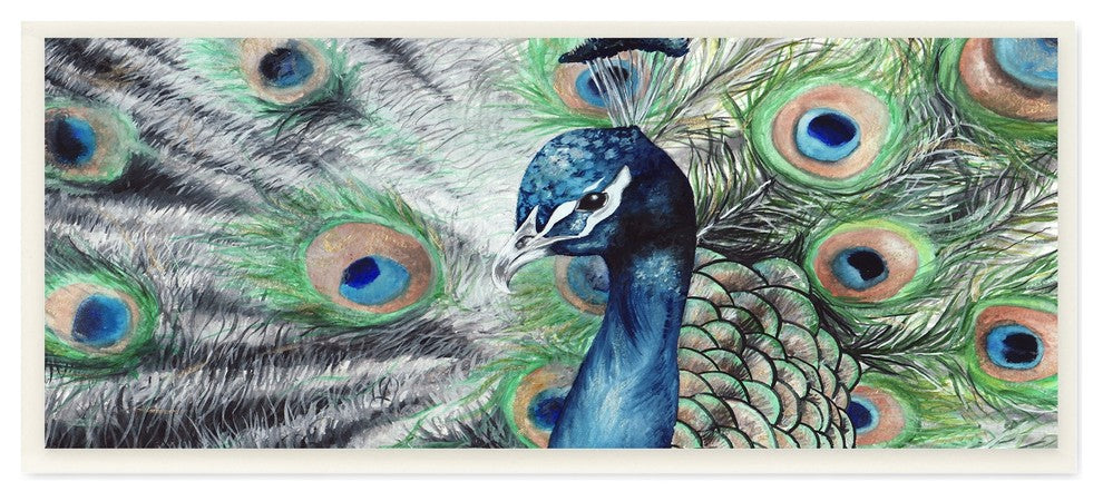 Elegant Feathers Painted Peacock Wall Plaque Art, 7"x17"