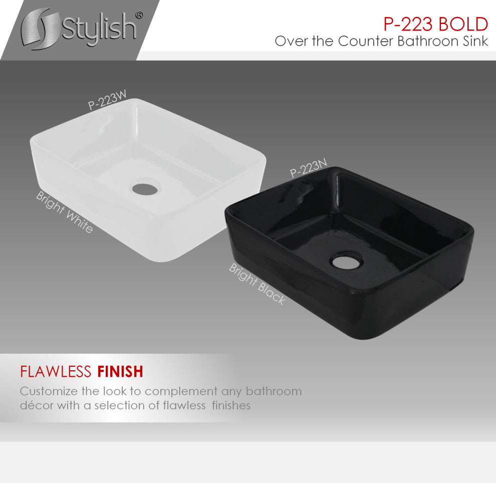 STYLISH 18" White Rectangular Ceramic Vessel Bathroom Sink Black