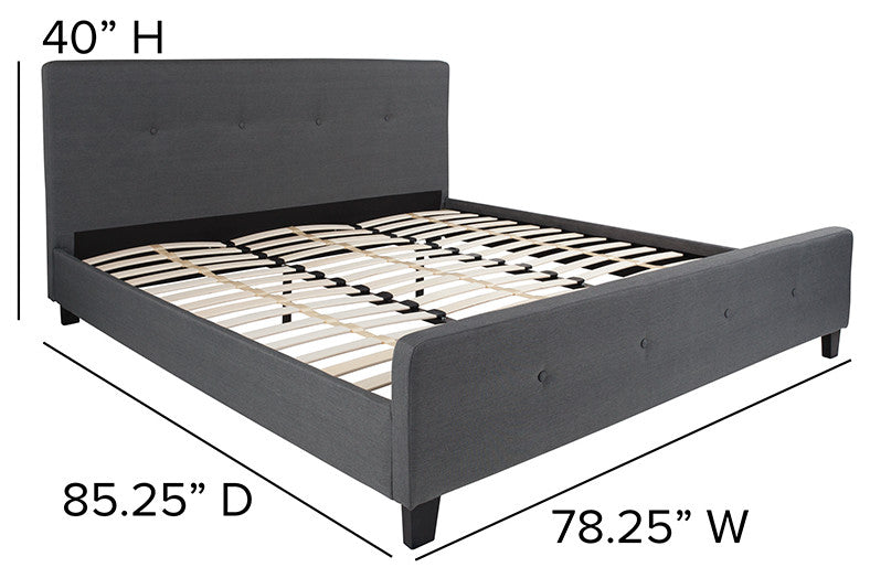 Tribeca King Size Tufted Platform Bed, Dark Gray