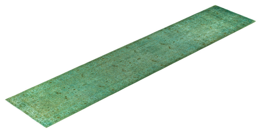 Overdyed One-of-a-Kind Hand-Knotted Area Rug Green, 3' 1" x 15' 10"