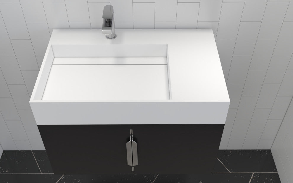 CastelloUSA Amazon 30" Left Wall Mounted Bathroom Vanity Set, Black, White Top, Chrome Handles