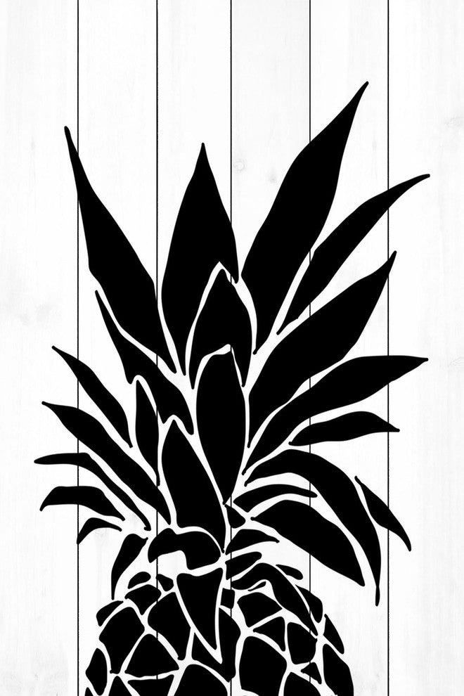 "Black Pineapple" Painting Print on White Wood