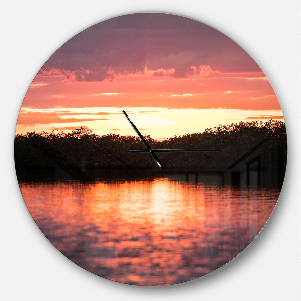 Sunset On Tropical Lagoon Oversized Coastal Metal Clock, 36x36