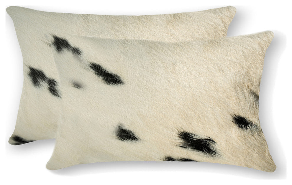 HomeRoots 12" x 20" x 5" White And Black, Cowhide Pillow 2-Pack