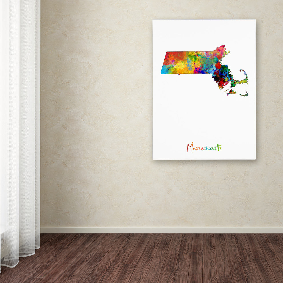 "Massachusetts Map" Canvas Art by Michael Tompsett
