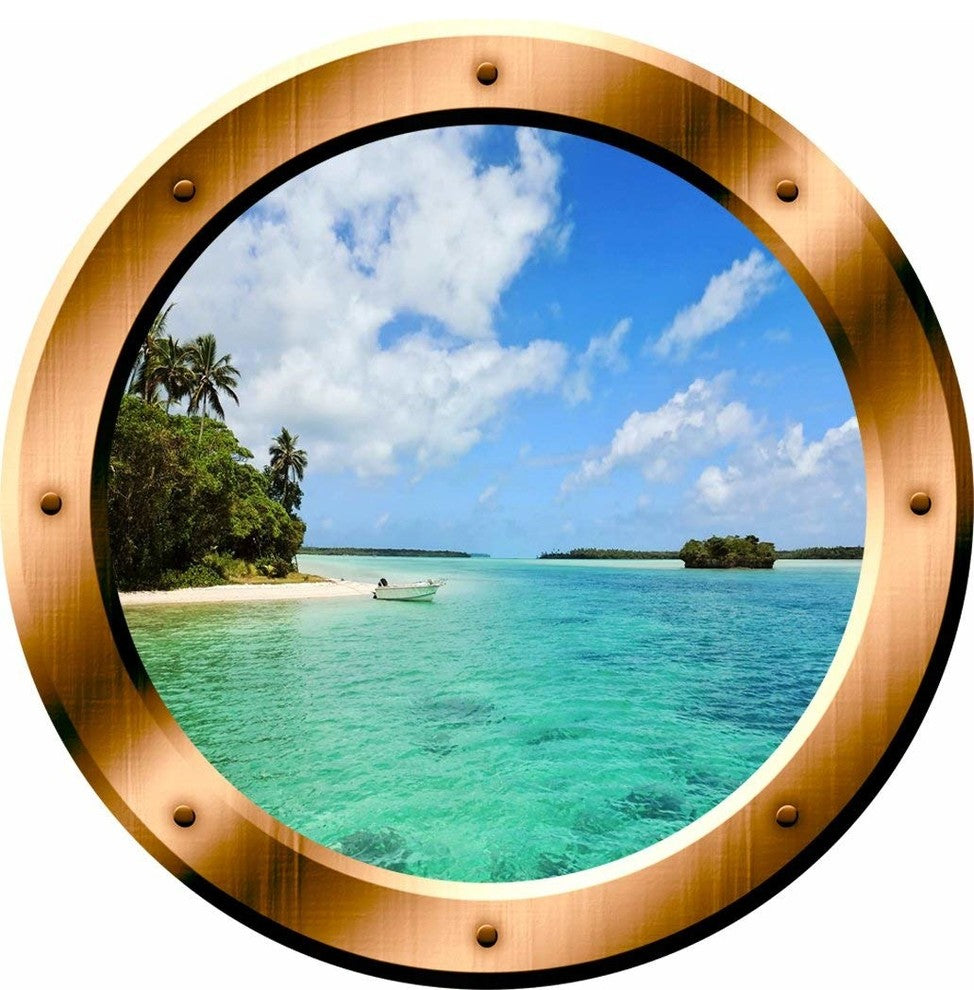 VWAQ Beach Porthole Ocean Wall Decal, 14" Diameter