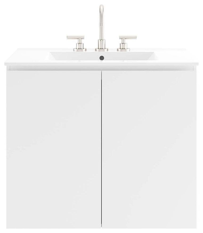 Sink Vanity Cabinet, Wall Mount, White, Ceramic, Modern, Hotel Bathroom