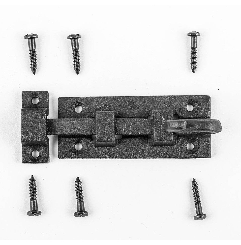4 Piece Black Slide Bolt Wrought Iron Curled Tail Cabinet Door Renovators Supply