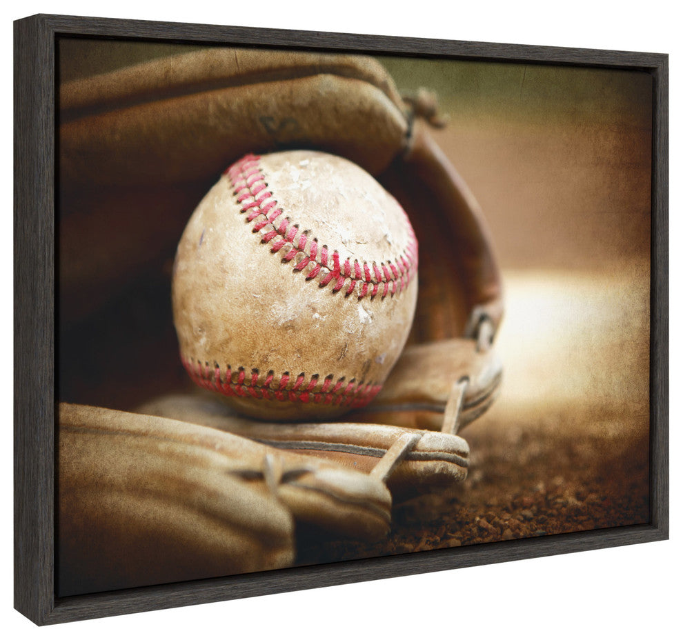 Sylvie Baseball Glove Framed Canvas by Shawn St. Peter, Gray 18x24
