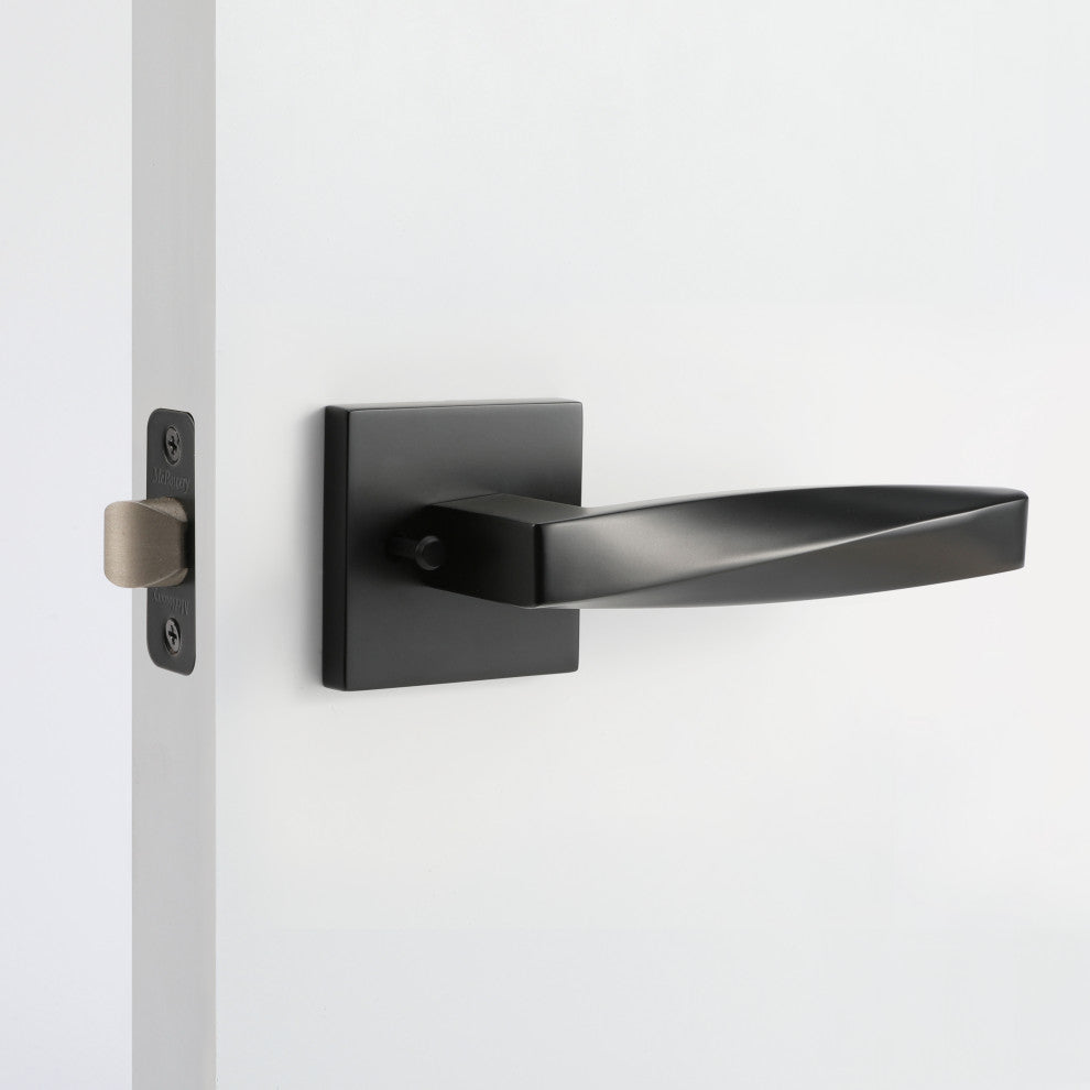 Modern Heavy Duty Designer Interior Door Lever - Convex Collection, Matte Black, Passage Right Hand