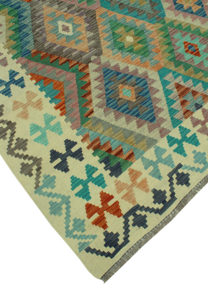 Sun Faded Kilim Carter Ivory/Blue Rug, 6'5x9'7