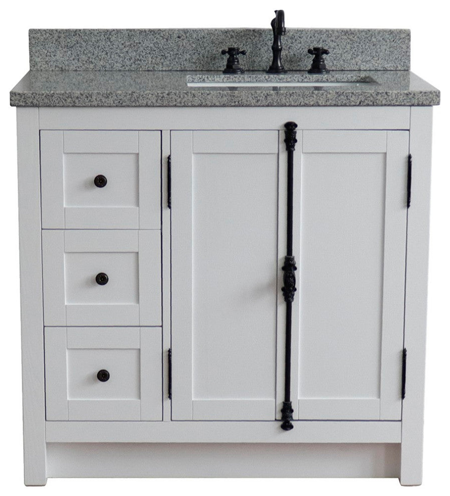 37" Vanity, Glacier Ash, Gray Granite Top, Right Doors/Right Rectangle Sink