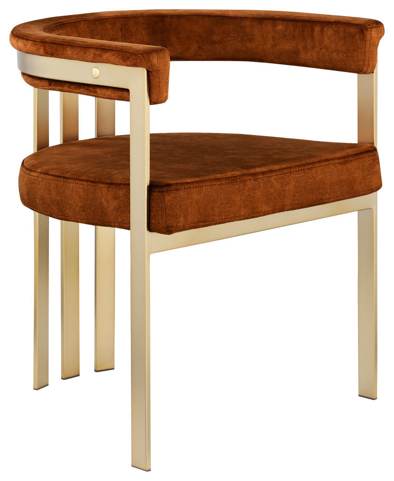 Marcello Upholstered Dining Chair, Cognac, Velvet, Brushed Brass Finish